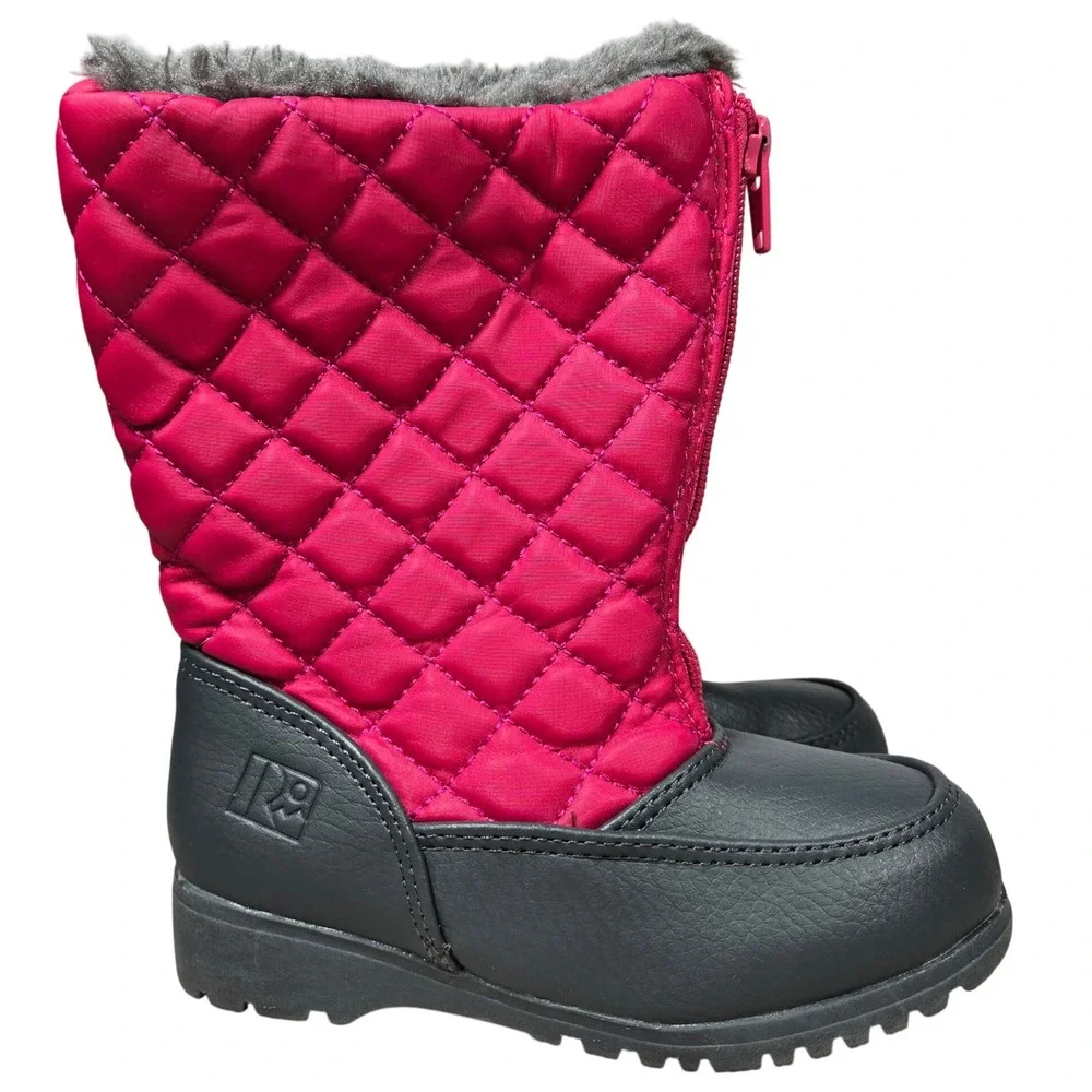 Kids Toddler Girl Pink Quilted‎ Winter Snow Boots Faux Fur Lined Zip Up Size 9